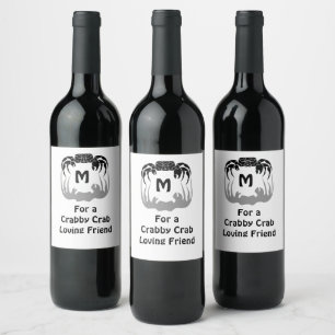 Ghost Crab Silhouette Casting a Shadow Monogram Wine Label