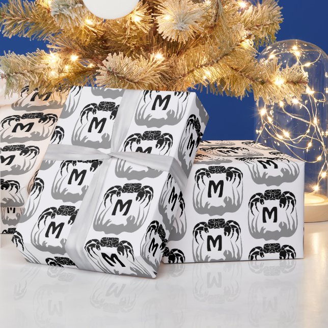 Ghost Crab Silhouette Casting a Shadow Monogram Wrapping Paper (Holidays)