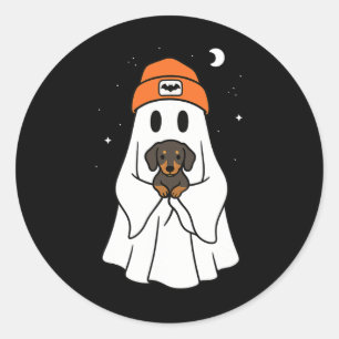 Ghost Dachshund Doxie Animal Lover Halloween Beeni Classic Round Sticker