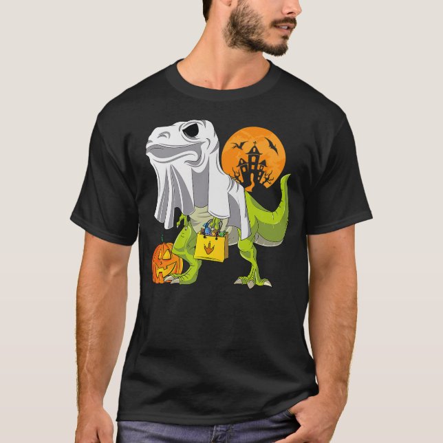 Ghost Dinosaur Funny T Rex Halloween Shirt For Boy (Front)