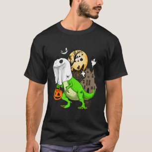 Ghost Dinosaur Skeleton  Boo Halloween Boys Kid Pu T-Shirt
