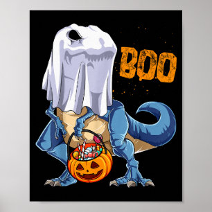 Ghost Dinosaur T Rex Funny Boo Halloween Boys Men Poster