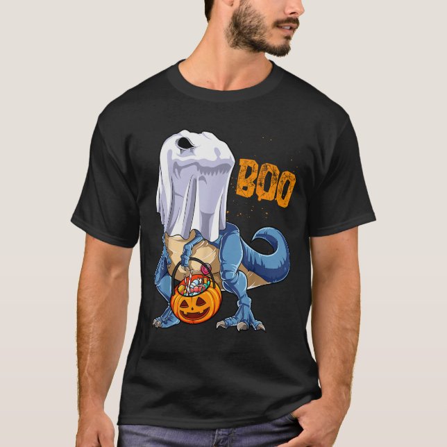 Ghost Dinosaur T Rex Funny Boo Halloween Boys Men  T-Shirt (Front)