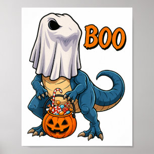 Ghost Dinosaur T Rex Pumpkin Boo Funny Halloween C Poster