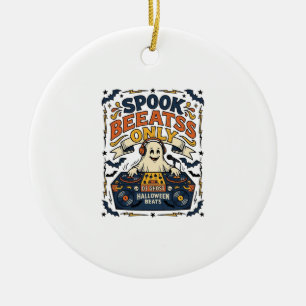Ghost DJ Spooky Beats Vintage Engraving Halloween  Ceramic Ornament