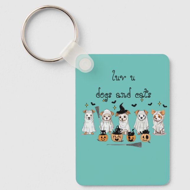 Ghost Dog Black Cat Pumpkin Halloween  Key Ring (Front)