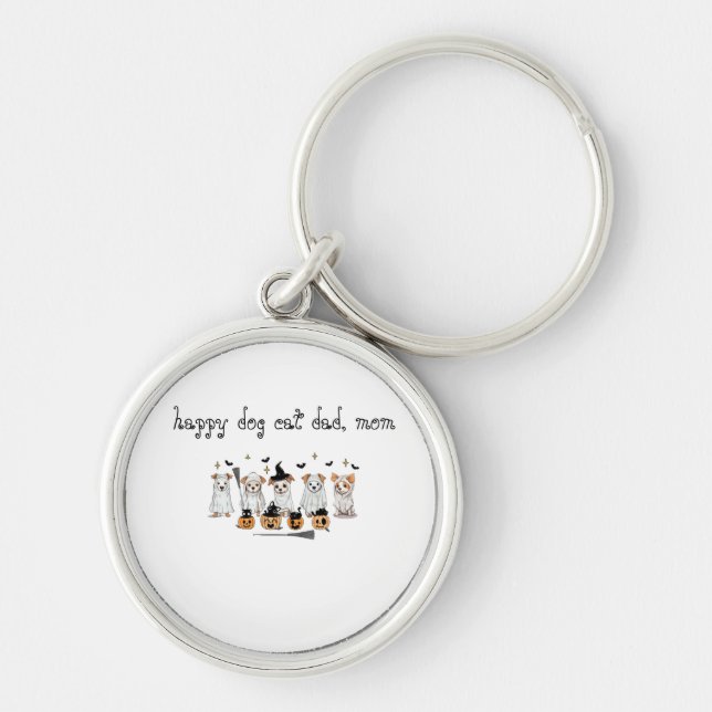 Ghost Dog Black Cat Pumpkin Halloween keychain (Front)