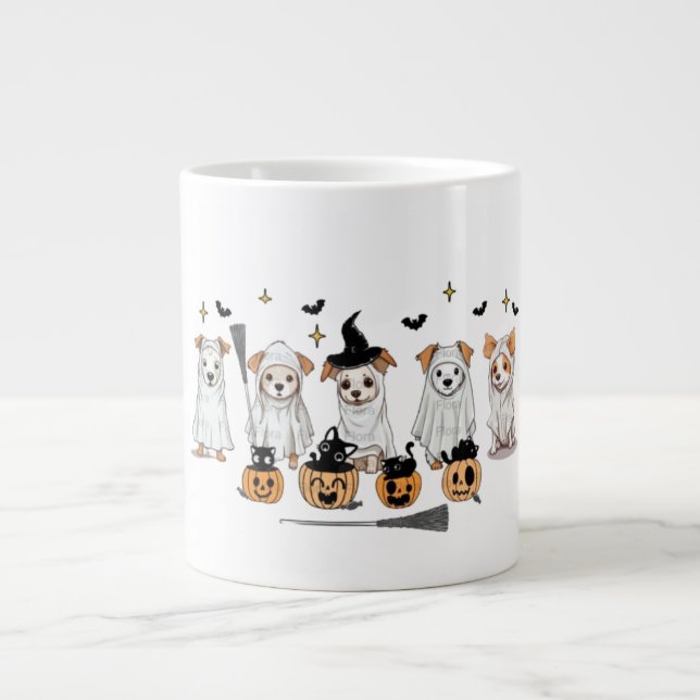 Ghost Dog Black Cat Pumpkin Halloween Large Coffee Mug (Front)