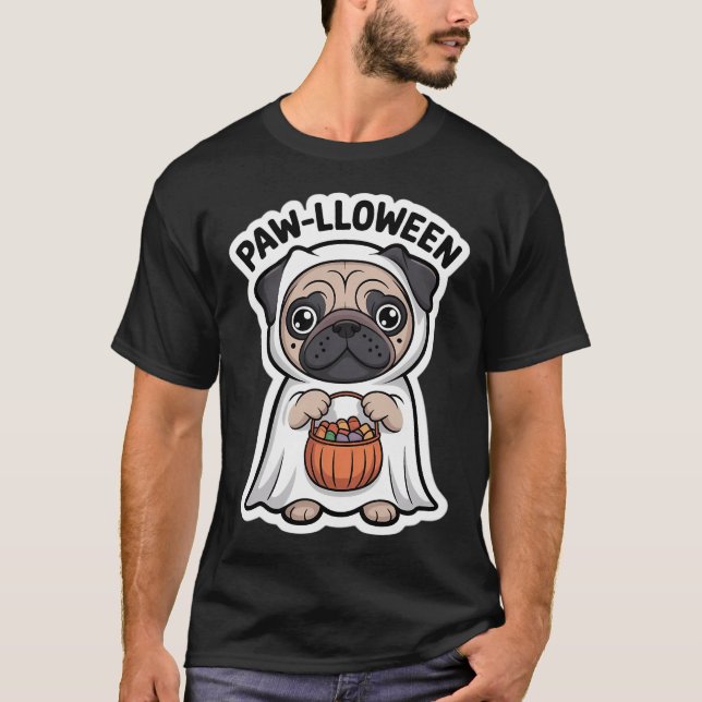Ghost Dog Cute Pug T-Shirt (Front)