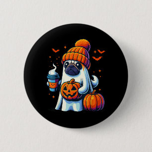 Ghost Dog Pumpkin Drinks Beanie Fall Halloween 6 Cm Round Badge