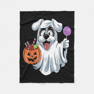 Ghost Dog With Pumpkin Candy Basket Halloween Dog Fleece Blanket