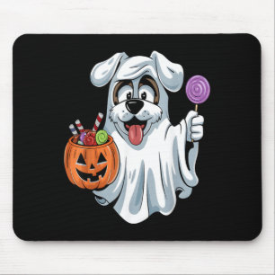 Ghost Dog With Pumpkin Candy Basket Halloween Dog Mouse Pad