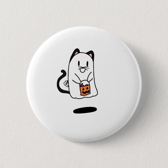 ghost dressing like cat for Halloween 6 Cm Round Badge (Front)