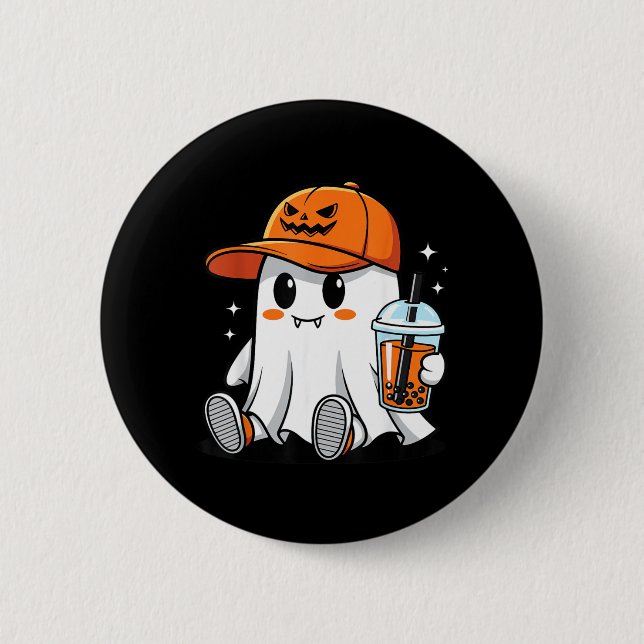 Ghost Drinking Coffee Funny Halloween Costume 6 Cm Round Badge (Front)