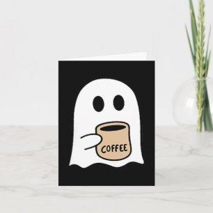 Ghost Drinking Coffee Funny Halloween Costume Card