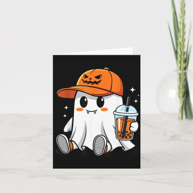 Ghost Drinking Coffee Funny Halloween Costume Card (Front)