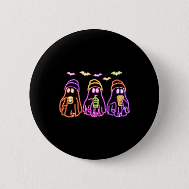 Ghost Drinking Coffee Funny Halloween Costume Coff 6 Cm Round Badge (Front)