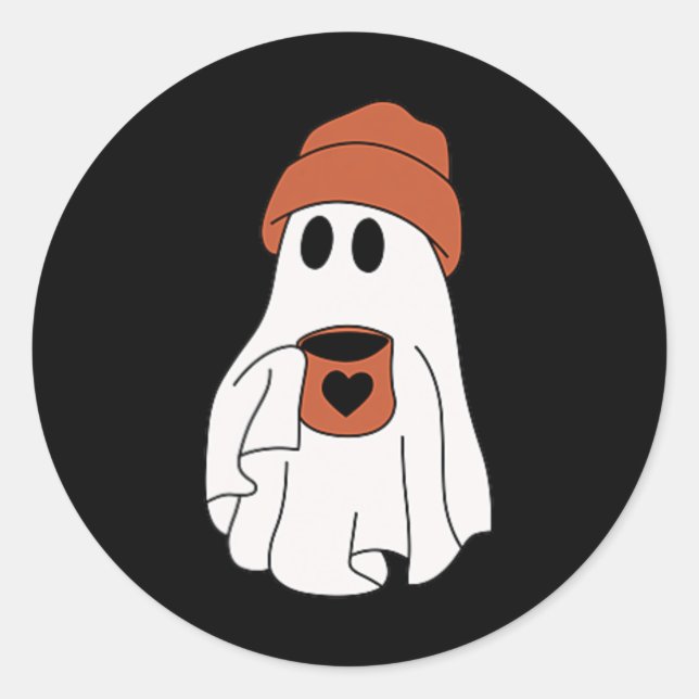 Ghost Drinking Coffee Funny Halloween Costume Coff Classic Round Sticker (Front)