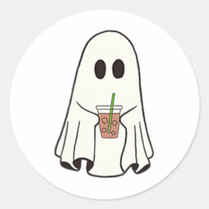 Ghost Drinking Coffee Funny Halloween Costume Coff Classic Round Sticker