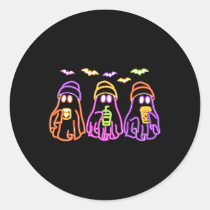 Ghost Drinking Coffee Funny Halloween Costume Coff Classic Round Sticker