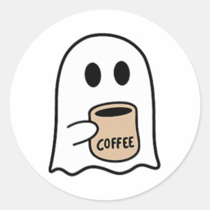 Ghost Drinking Coffee Funny Halloween Costume Coff Classic Round Sticker