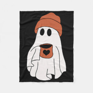 Ghost Drinking Coffee Funny Halloween Costume Coff Fleece Blanket
