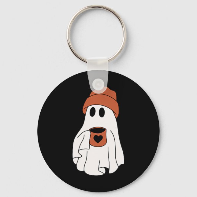Ghost Drinking Coffee Funny Halloween Costume Coff Key Ring (Front)
