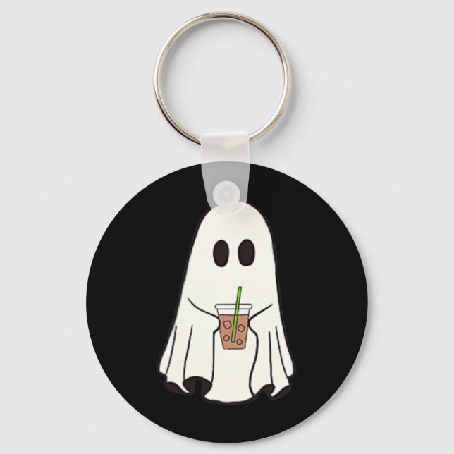 Ghost Drinking Coffee Funny Halloween Costume Coff Key Ring (Front)