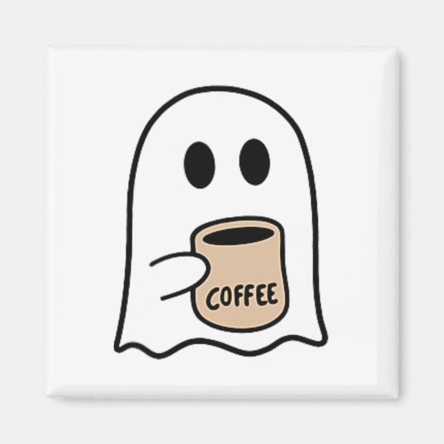 Ghost Drinking Coffee Funny Halloween Costume Coff Magnet (Front)