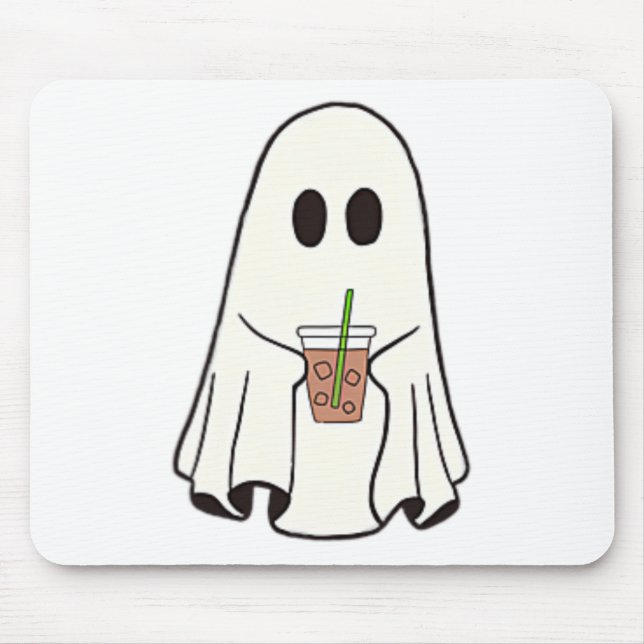 Ghost Drinking Coffee Funny Halloween Costume Coff Mouse Pad (Front)