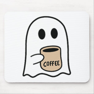 Ghost Drinking Coffee Funny Halloween Costume Coff Mouse Pad