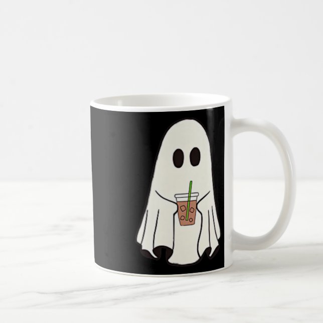 Ghost Drinking Coffee Funny Halloween Costume Coff Mug (Right)
