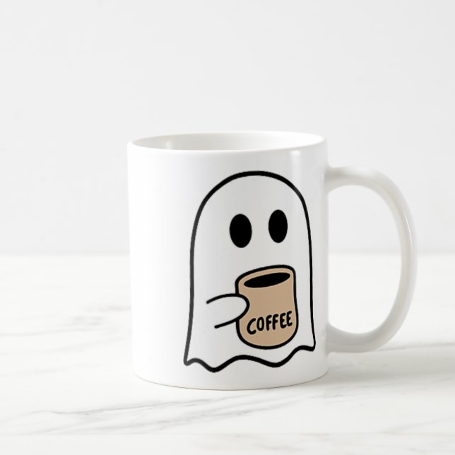 Ghost Drinking Coffee Funny Halloween Costume Coff Mug (Right)