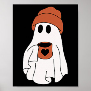 Ghost Drinking Coffee Funny Halloween Costume Coff Poster
