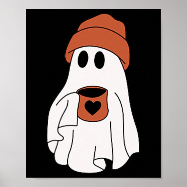 Ghost Drinking Coffee Funny Halloween Costume Coff Poster (Front)