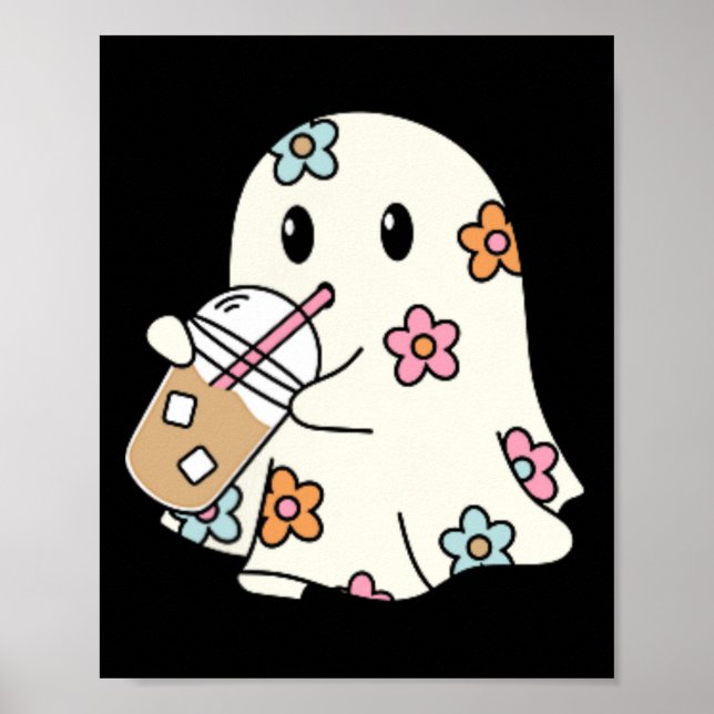 Ghost Drinking Coffee Funny Halloween Costume Coff Poster (Front)