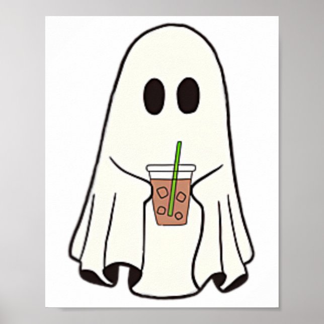 Ghost Drinking Coffee Funny Halloween Costume Coff Poster (Front)