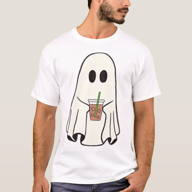 Ghost Drinking Coffee Funny Halloween Costume Coff T-Shirt (Front)