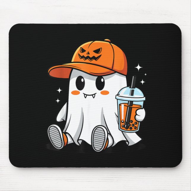 Ghost Drinking Coffee Funny Halloween Costume Mouse Pad (Front)