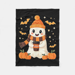 Ghost Drinking Coffee Halloween Cute Ghost Ice Cof Fleece Blanket