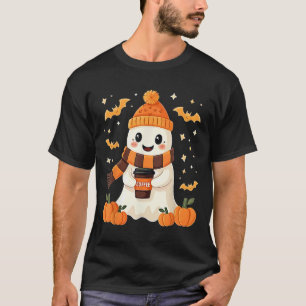 Ghost Drinking Coffee Halloween Cute Ghost Ice Cof T-Shirt