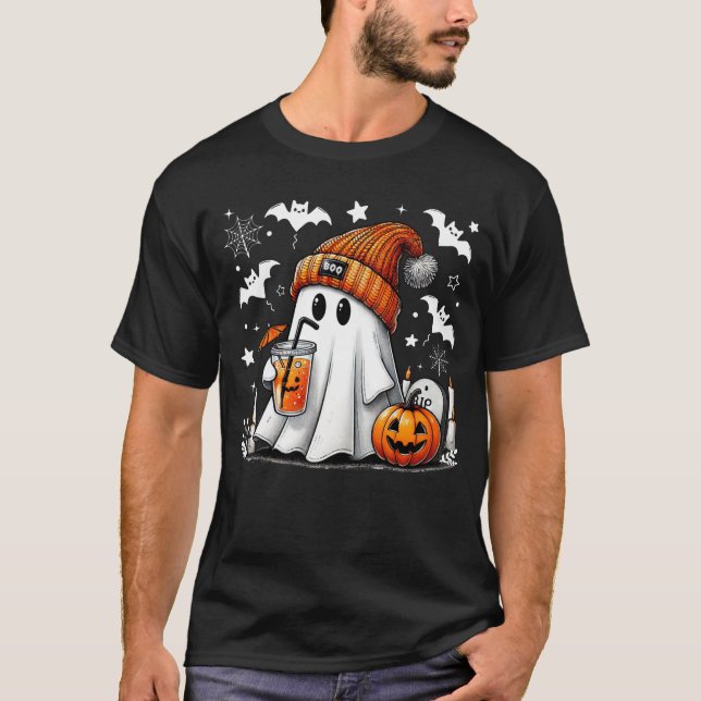 Ghost Drinking Coffee Halloween Ghost Coffee Women T-Shirt (Front)