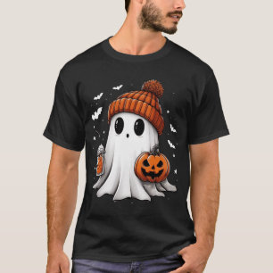 Ghost Drinking Coffee Halloween Ghost Ice Coffee T-Shirt