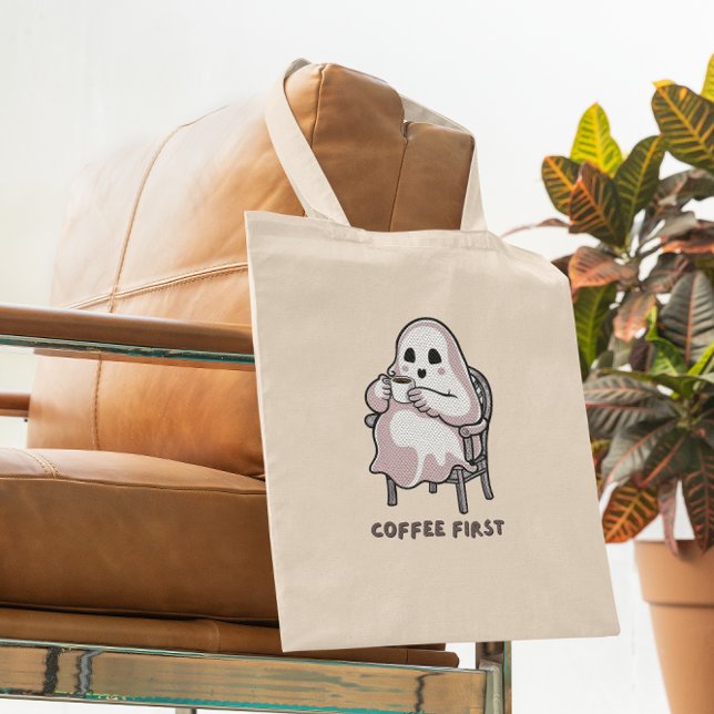 Ghost drinking coffee large tote bag (Creator Uploaded)