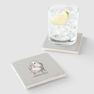 Ghost drinking coffee stone coaster