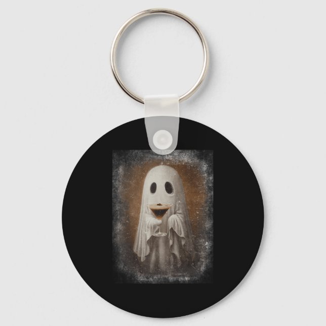 Ghost Drinking Espresso Martini Halloween Spooky A Key Ring (Front)