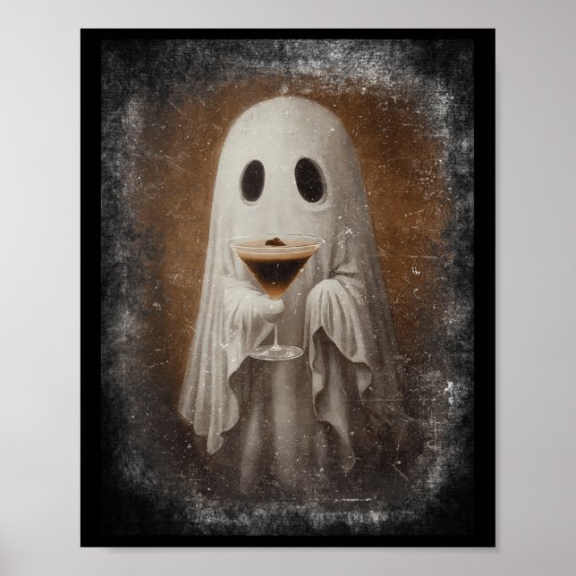 Ghost Drinking Espresso Martini Halloween Spooky A Poster (Front)
