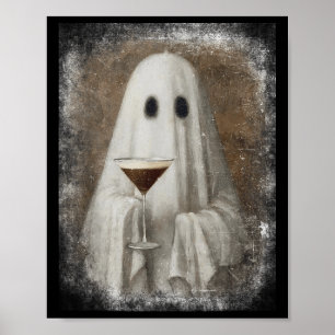 Ghost Drinking Espresso Martini Halloween Spooky A Poster
