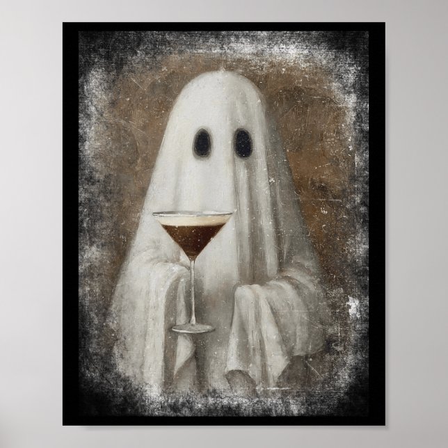 Ghost Drinking Espresso Martini Halloween Spooky A Poster (Front)