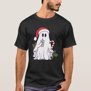 Ghost Drinking Iced Coffee Christmas T-Shirt
